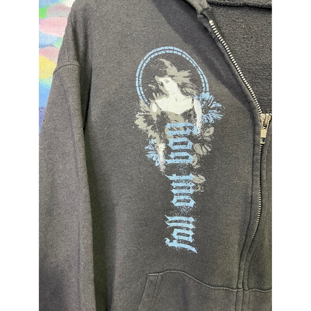 Fall Out Boy Band Graphic Zip Up Hoodie Black Emo Rock Concert Merch Sweatshirt - Picture 2 of 4